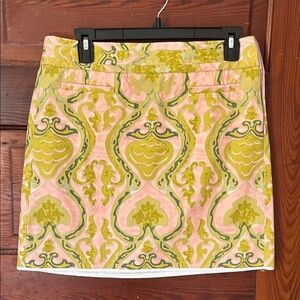 J Crew Skirt  Womens Size 6 Fresco Damask Printed Cotton Mini Skirt Pink Green
